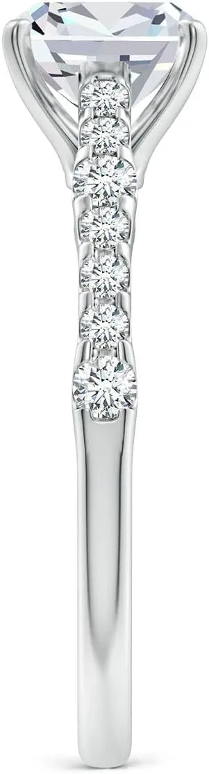 Angara Lab Grown Solitaire Cushion Diamond Station Engagement Ring in Silver / 14K Solid Gold/Platinum | April Birthstone, Birthday, Anniversary, Wedding Jewelry Gift for Women