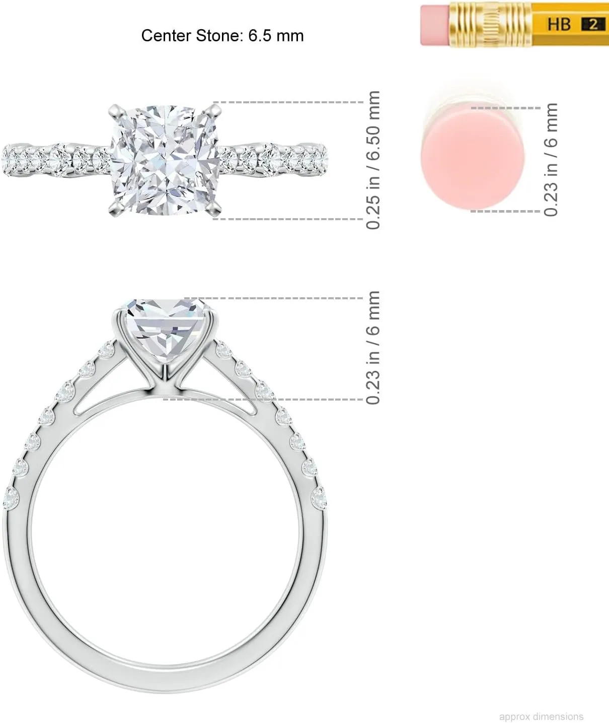 Angara Lab Grown Solitaire Cushion Diamond Station Engagement Ring in Silver / 14K Solid Gold/Platinum | April Birthstone, Birthday, Anniversary, Wedding Jewelry Gift for Women