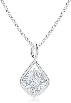 Angara Lab Grown Solitaire Cushion Diamond Twist Bale Pendant in 14K Solid Gold/Platinum | April Birthstone, Birthday, Engagement, Anniversary, Wedding Jewelry Gift for Women