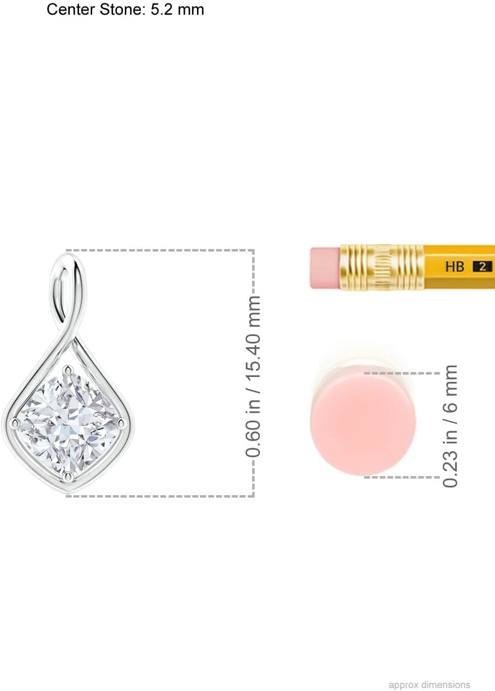 Angara Lab Grown Solitaire Cushion Diamond Twist Bale Pendant in 14K Solid Gold/Platinum | April Birthstone, Birthday, Engagement, Anniversary, Wedding Jewelry Gift for Women