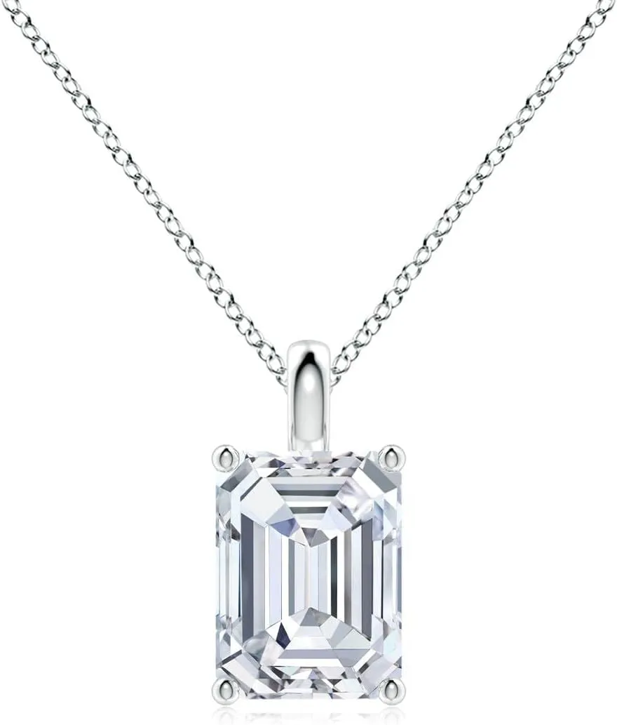 Angara Lab Grown Solitaire Emerald-Cut Diamond Classic Pendant in 14K Solid Gold/Platinum | April Birthstone, Birthday, Engagement, Anniversary, Wedding Jewelry Gift for Women