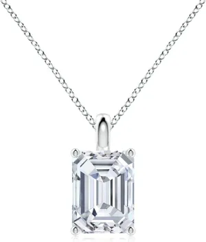 Angara Lab Grown Solitaire Emerald-Cut Diamond Classic Pendant in 14K Solid Gold/Platinum | April Birthstone, Birthday, Engagement, Anniversary, Wedding Jewelry Gift for Women