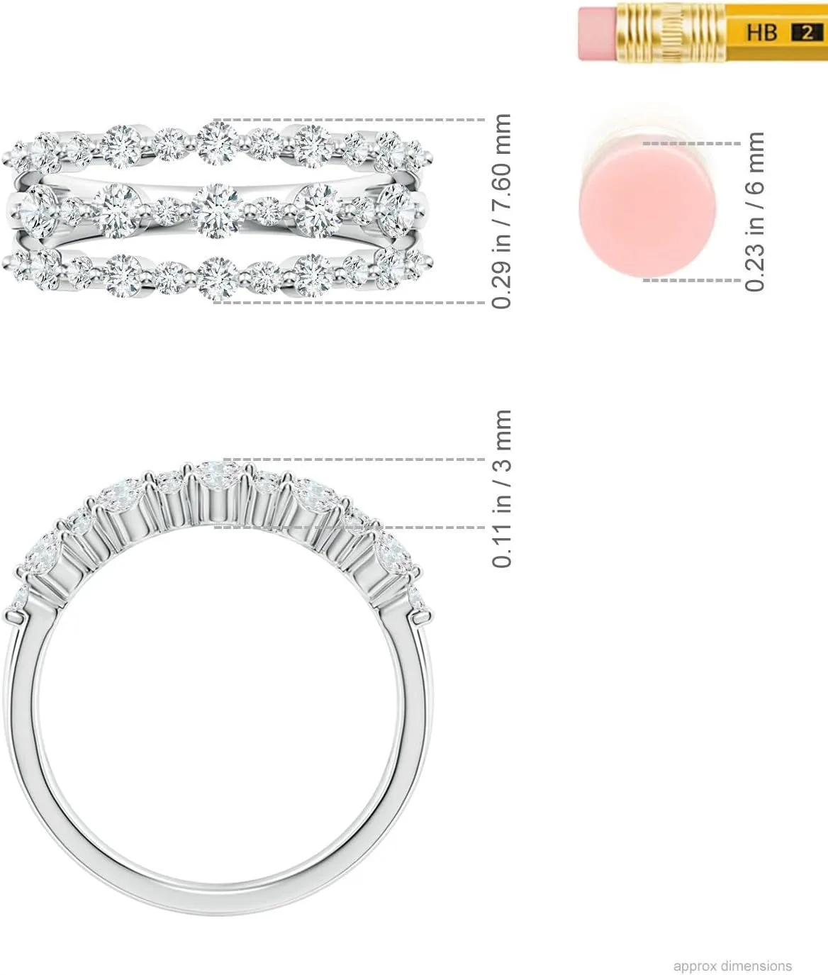 Angara Lab Grown Three Row Alternating Diamond Anniversary Ring in 14K Solid Gold/Platinum | April Birthstone, Birthday, Engagement, Wedding Jewelry Gift for Women