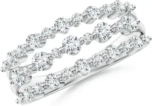 Angara Lab Grown Three Row Alternating Diamond Anniversary Ring in 14K Solid Gold/Platinum | April Birthstone, Birthday, Engagement, Wedding Jewelry Gift for Women