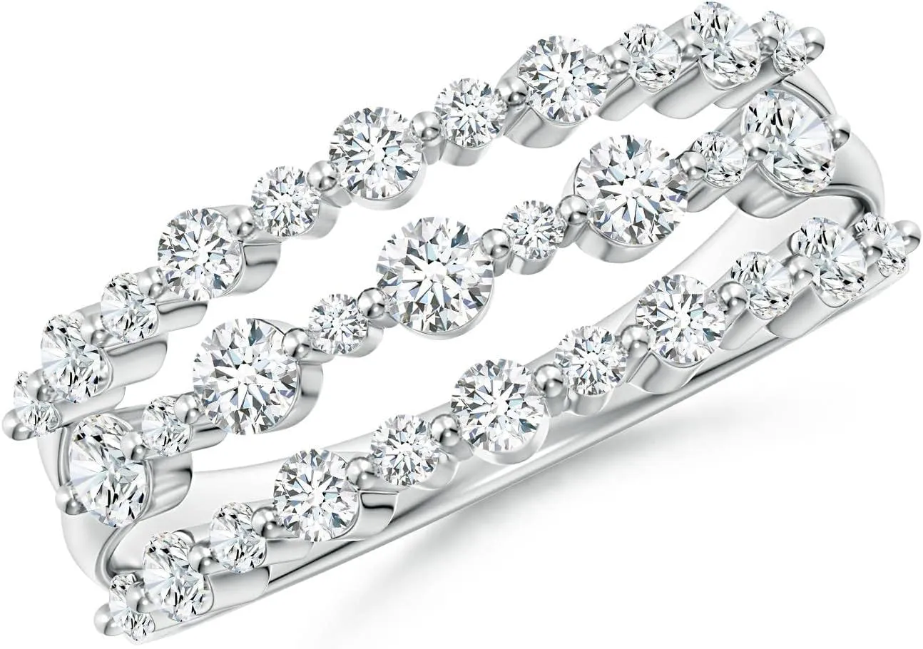 Angara Lab Grown Three Row Alternating Diamond Anniversary Ring in 14K Solid Gold/Platinum | April Birthstone, Birthday, Engagement, Wedding Jewelry Gift for Women