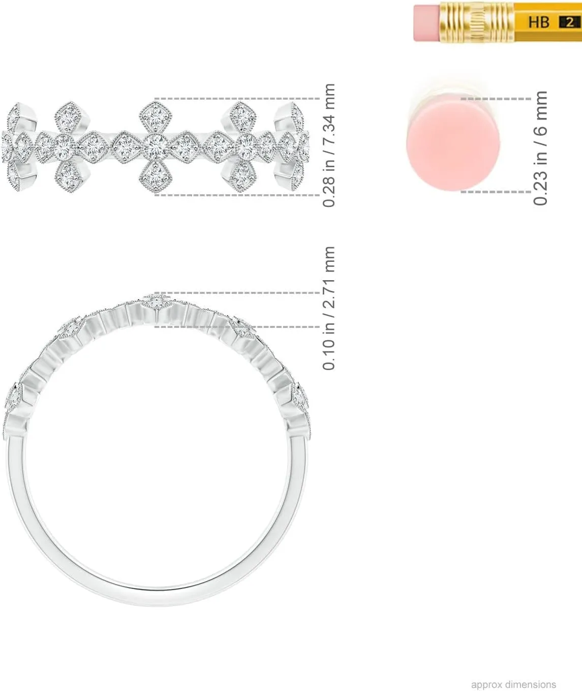 Angara Lab Grown Vintage Inspired Bezel and Pave-Set Diamond Wedding Band in Platinum for Women 14k Gold/Silver/Platinum | April Birthstone Jewelry for Her