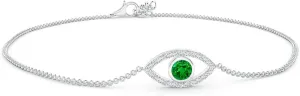 Angara Natural Bezel-Set Emerald and Diamond Evil Eye Bracelet in 14K Solid Gold/Platinum | May Birthstone, Birthday, Engagement, Anniversary, Wedding Jewelry Gift for Women