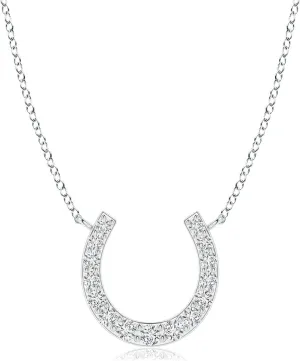 Angara Natural Classic Diamond Horseshoe Necklace in 14K Solid Gold/Platinum | April Birthstone, Birthday, Engagement, Anniversary, Wedding Jewelry Gift for Women