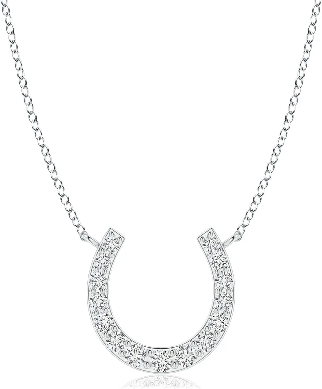 Angara Natural Classic Diamond Horseshoe Necklace in 14K Solid Gold/Platinum | April Birthstone, Birthday, Engagement, Anniversary, Wedding Jewelry Gift for Women