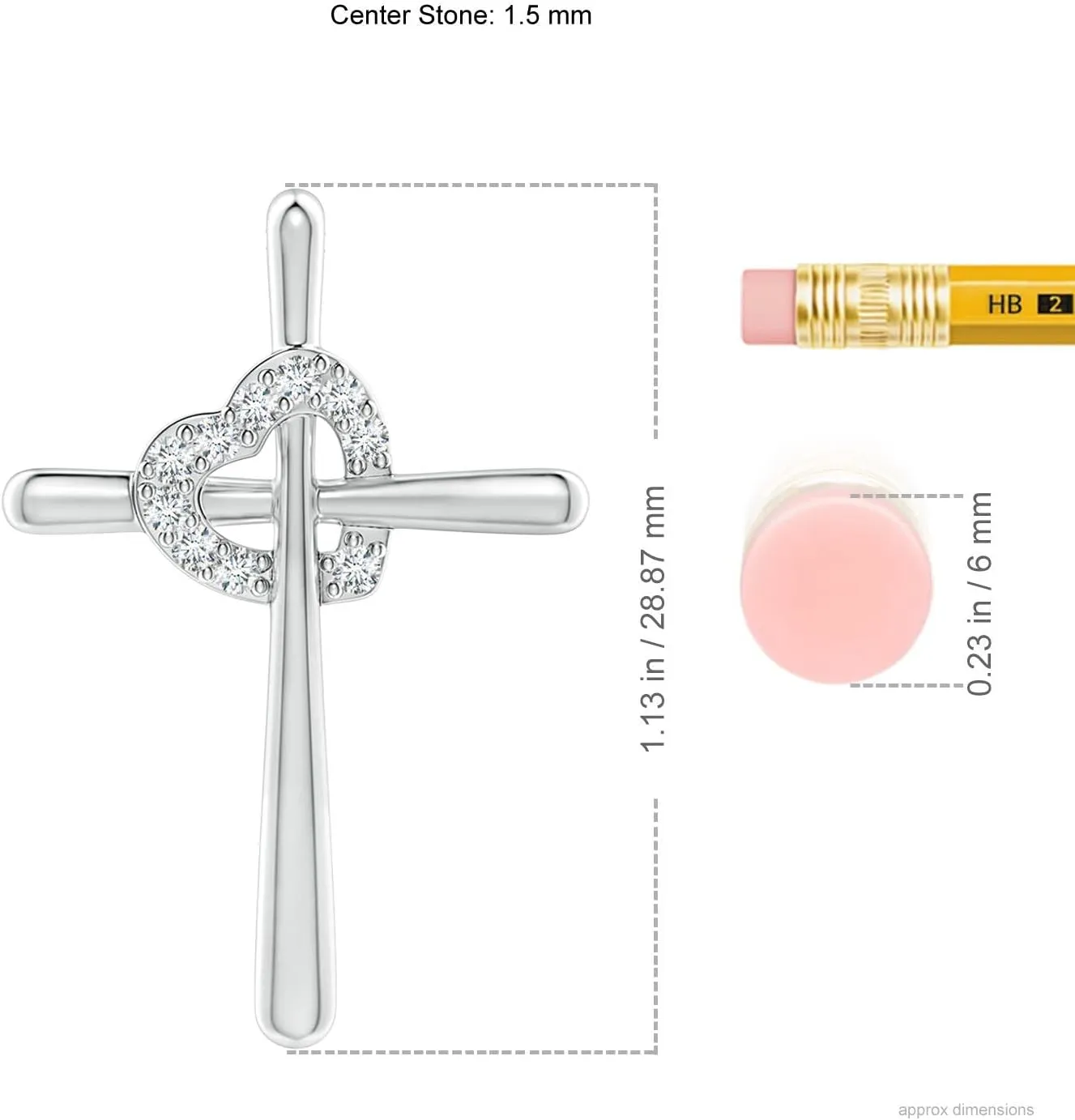Angara Natural Cross Pendant with Diamond Heart in 14K Solid Gold/Platinum | April Birthstone, Birthday, Engagement, Anniversary, Wedding Jewelry Gift for Women