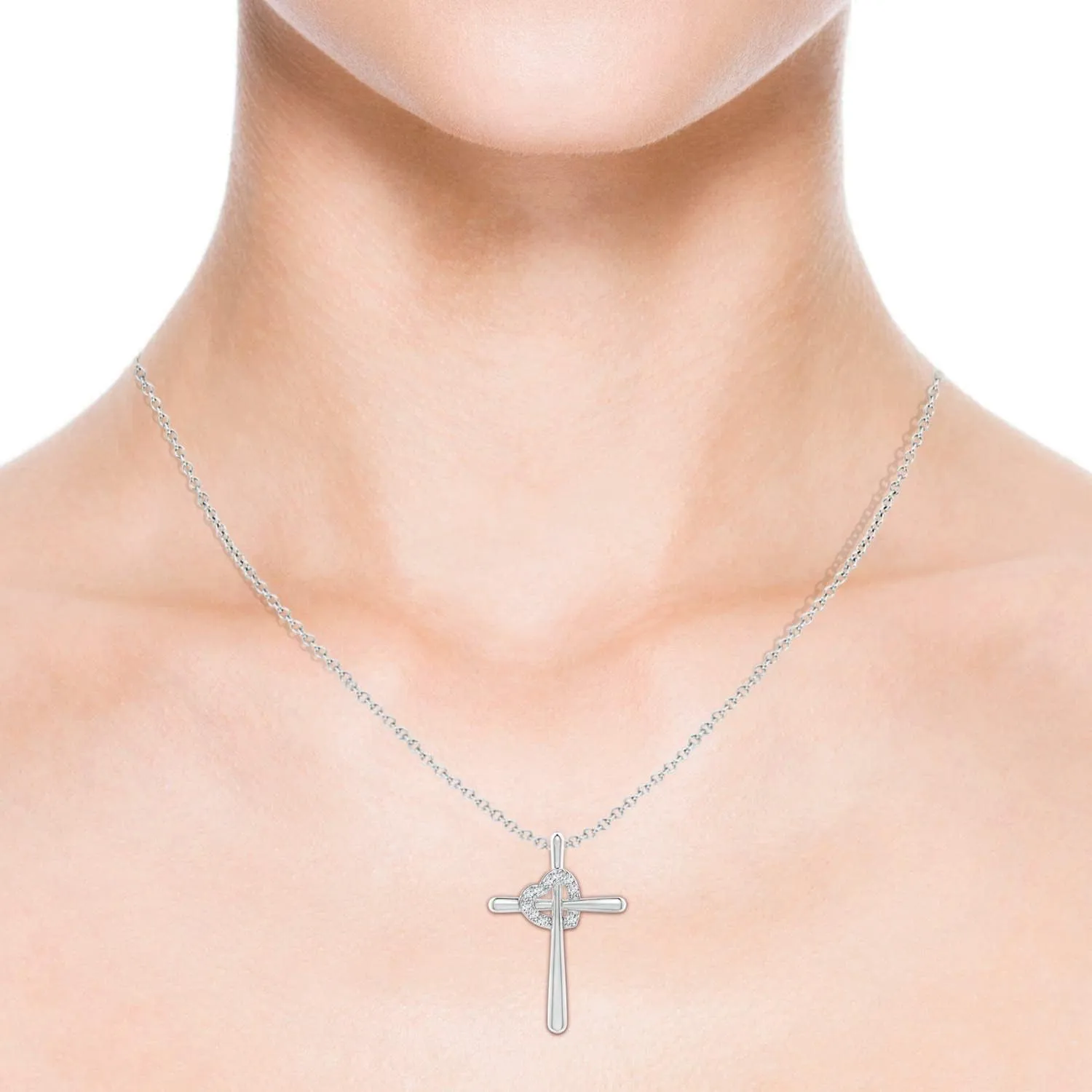 Angara Natural Cross Pendant with Diamond Heart in 14K Solid Gold/Platinum | April Birthstone, Birthday, Engagement, Anniversary, Wedding Jewelry Gift for Women