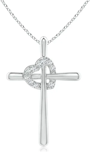 Angara Natural Cross Pendant with Diamond Heart in 14K Solid Gold/Platinum | April Birthstone, Birthday, Engagement, Anniversary, Wedding Jewelry Gift for Women