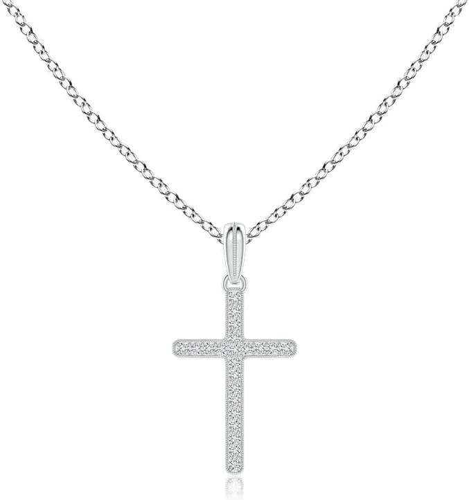 Angara Natural Diamond Cross Pendant Necklace for Women in 14K White Gold | April Birthstone, Birthday, Engagement, Anniversary, Wedding Jewelry Gift for Women