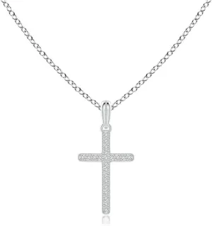 Angara Natural Diamond Cross Pendant Necklace for Women in 14K White Gold | April Birthstone, Birthday, Engagement, Anniversary, Wedding Jewelry Gift for Women