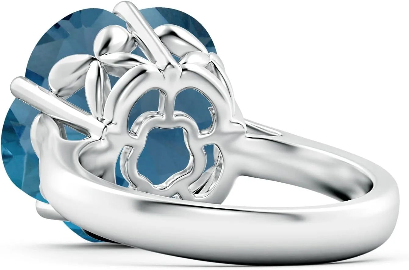 Angara Natural GIA Certified Five-Petal Flower 13.9 ct London Blue Topaz Solitaire Ring in 14K Solid Gold/Platinum for Women | November Birthstone Jewelry for Women