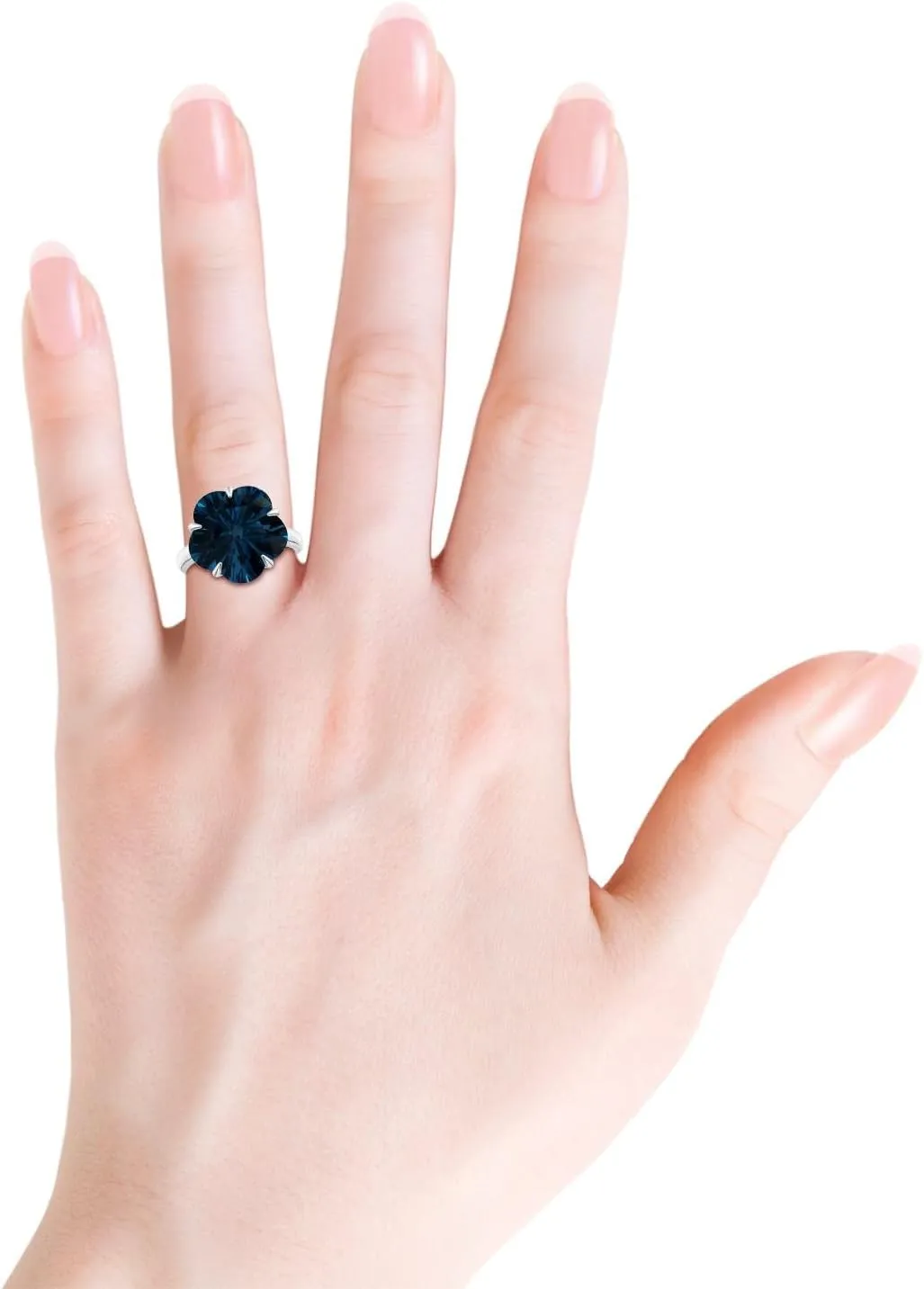 Angara Natural GIA Certified Five-Petal Flower 13.9 ct London Blue Topaz Solitaire Ring in 14K Solid Gold/Platinum for Women | November Birthstone Jewelry for Women