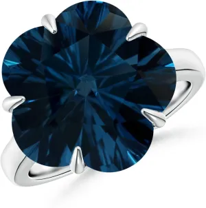 Angara Natural GIA Certified Five-Petal Flower 13.9 ct London Blue Topaz Solitaire Ring in 14K Solid Gold/Platinum for Women | November Birthstone Jewelry for Women