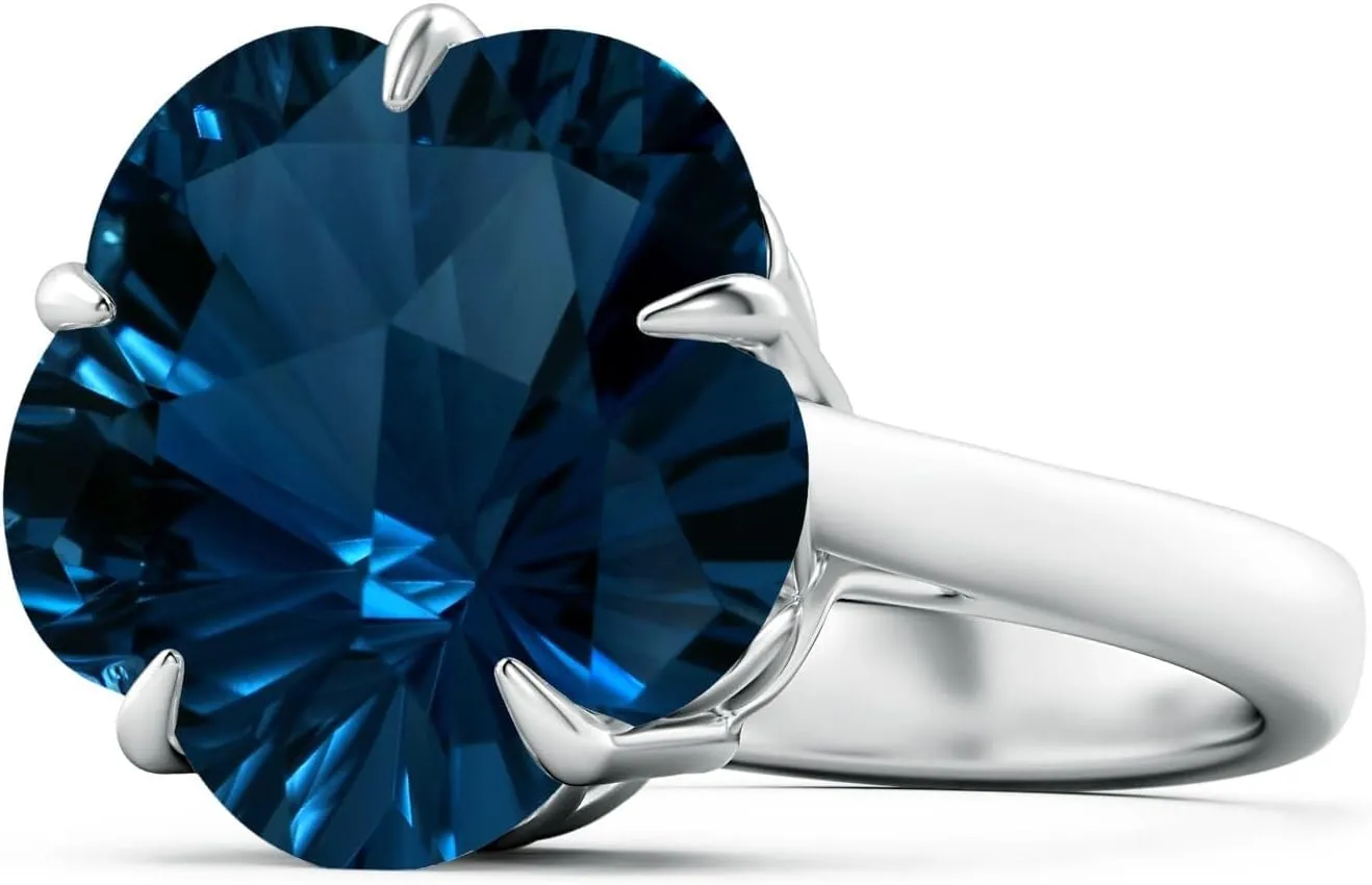 Angara Natural GIA Certified Five-Petal Flower 13.9 ct London Blue Topaz Solitaire Ring in 14K Solid Gold/Platinum for Women | November Birthstone Jewelry for Women