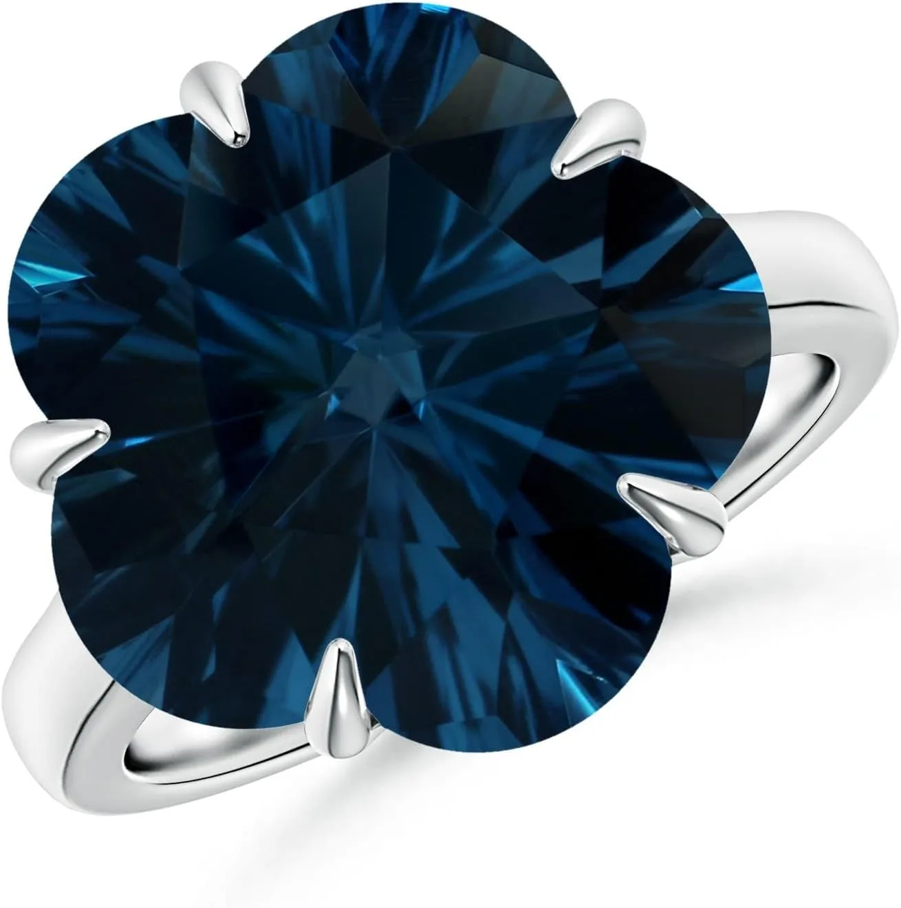 Angara Natural GIA Certified Five-Petal Flower 13.9 ct London Blue Topaz Solitaire Ring in 14K Solid Gold/Platinum for Women | November Birthstone Jewelry for Women