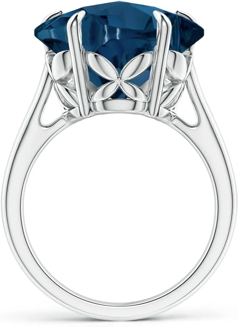 Angara Natural GIA Certified Five-Petal Flower 13.9 ct London Blue Topaz Solitaire Ring in 14K Solid Gold/Platinum for Women | November Birthstone Jewelry for Women