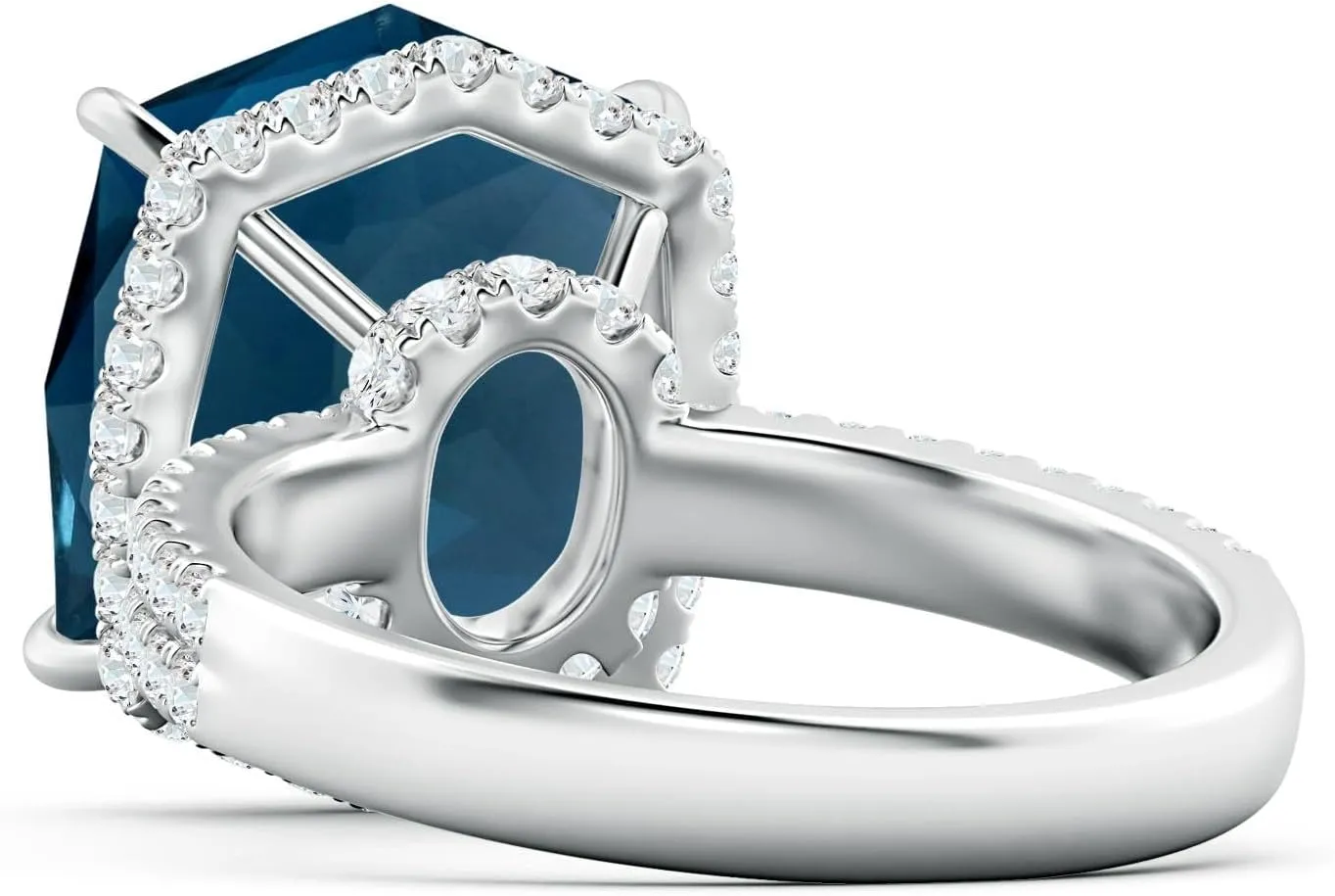 Angara Natural GIA Certified Rectangular Cushion 9.18 ct London Blue Topaz Hidden Halo Cocktail Ring in 14K Solid Gold/Platinum for Women | November Birthstone Jewelry for Women