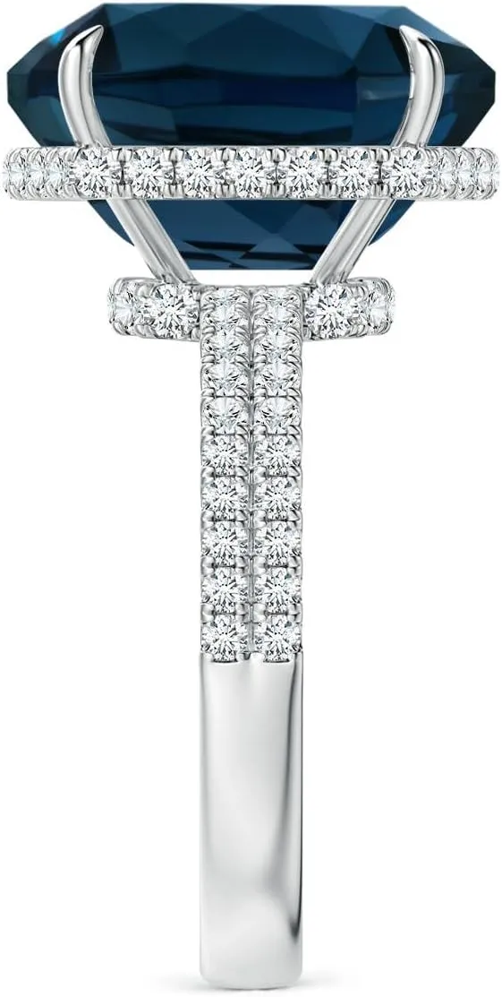 Angara Natural GIA Certified Rectangular Cushion 9.18 ct London Blue Topaz Hidden Halo Cocktail Ring in 14K Solid Gold/Platinum for Women | November Birthstone Jewelry for Women
