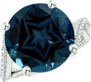 Angara Natural GIA Certified Solitaire 11.22 ct London Blue Topaz Twisted Split Shank Ring in 14K Solid Gold/Platinum for Women | November Birthstone Jewelry for Women