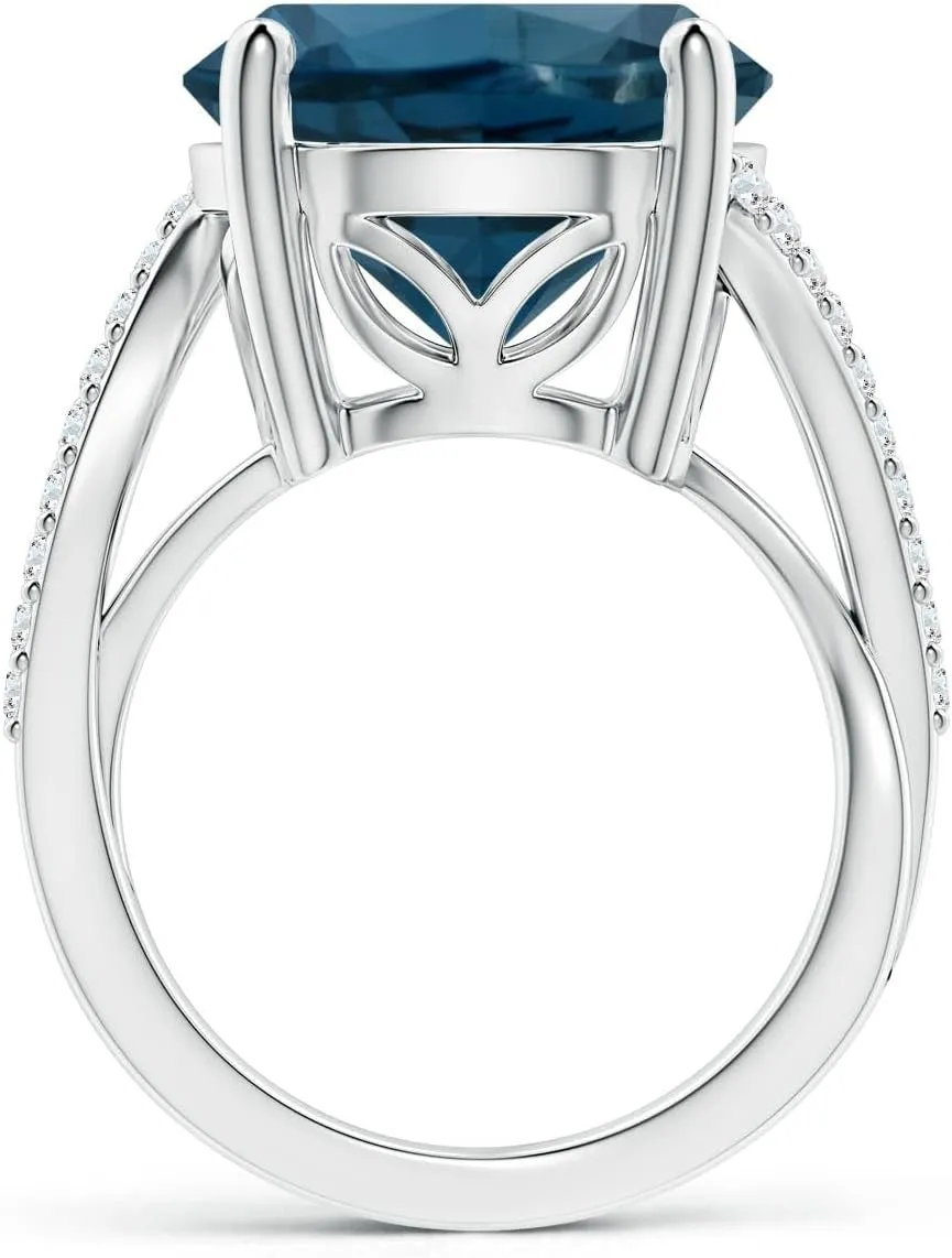 Angara Natural GIA Certified Solitaire 11.22 ct London Blue Topaz Twisted Split Shank Ring in 14K Solid Gold/Platinum for Women | November Birthstone Jewelry for Women