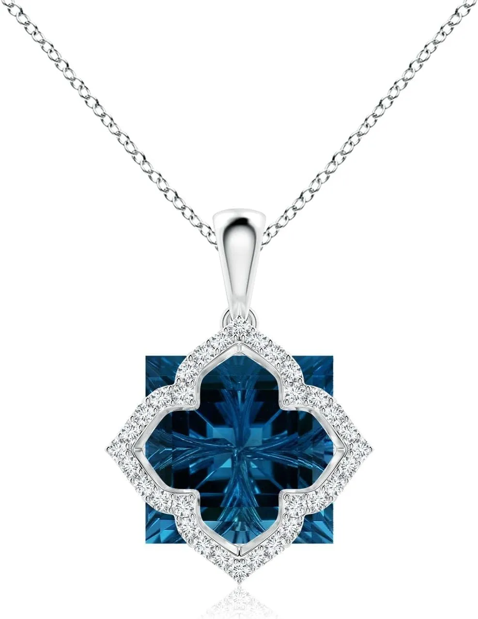 Angara Natural GIA Certified Square 9.37 ct London Blue Topaz and Diamond Clover Backset Pendant in 14K Solid Gold/Platinum for Women | November Birthstone Jewelry Gift for Women