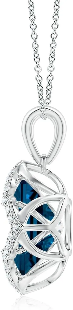 Angara Natural GIA Certified Square 9.37 ct London Blue Topaz and Diamond Clover Backset Pendant in 14K Solid Gold/Platinum for Women | November Birthstone Jewelry Gift for Women