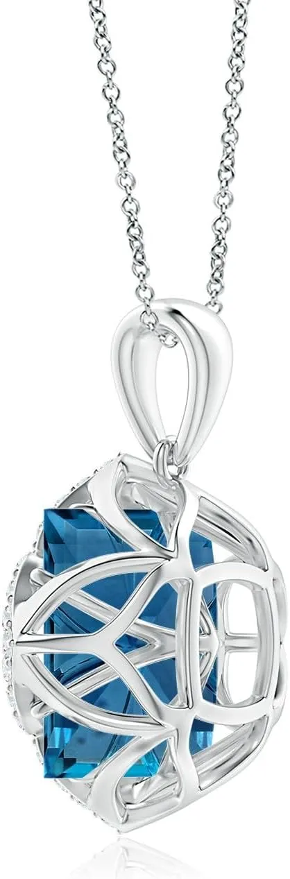 Angara Natural GIA Certified Square 9.37 ct London Blue Topaz and Diamond Clover Backset Pendant in 14K Solid Gold/Platinum for Women | November Birthstone Jewelry Gift for Women
