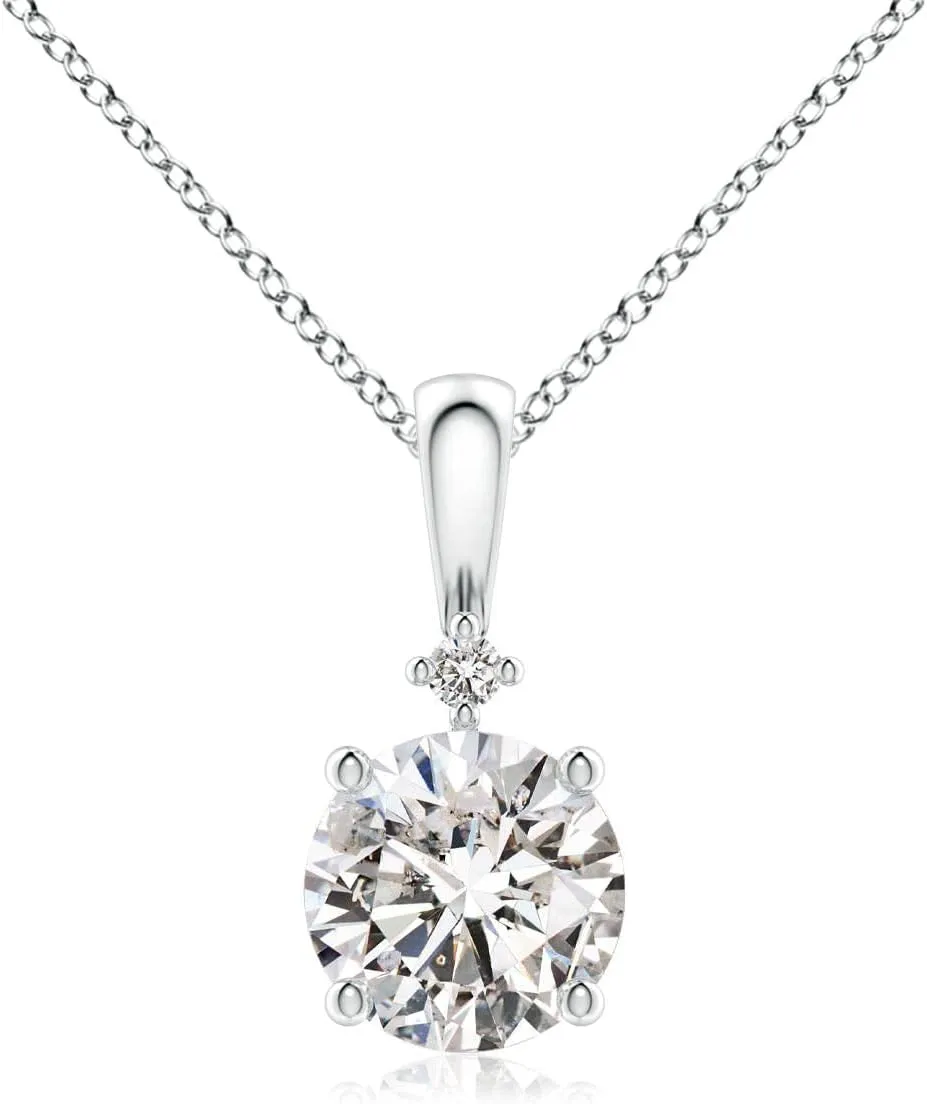 Angara Natural Round Diamond Solitaire Pendant in 14K Solid Gold/Platinum | April Birthstone, Birthday, Engagement, Anniversary, Wedding Jewelry Gift for Women