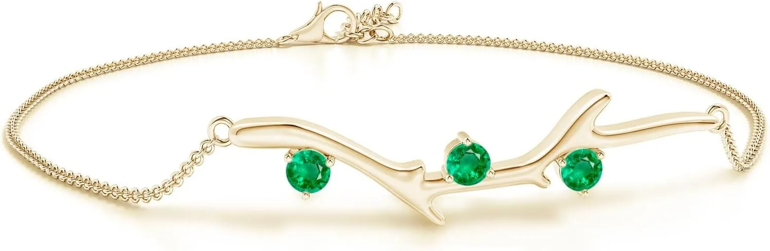 Angara Natural Round Emerald Tree Branch Bracelet in 14K Solid Gold/Platinum | May Birthstone, Birthday, Engagement, Anniversary, Wedding Jewelry Gift for Women