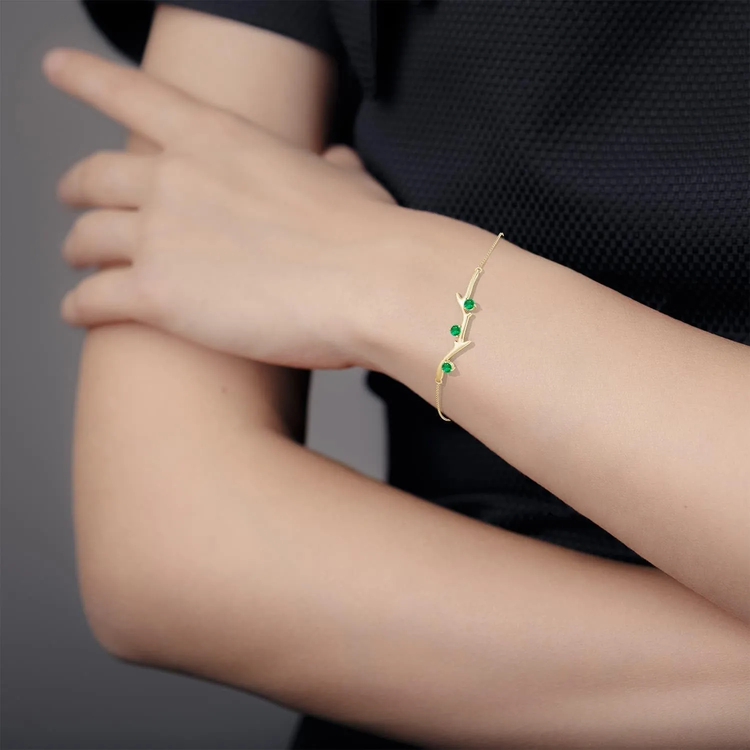 Angara Natural Round Emerald Tree Branch Bracelet in 14K Solid Gold/Platinum | May Birthstone, Birthday, Engagement, Anniversary, Wedding Jewelry Gift for Women
