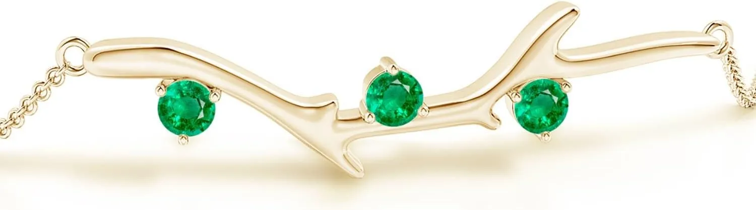 Angara Natural Round Emerald Tree Branch Bracelet in 14K Solid Gold/Platinum | May Birthstone, Birthday, Engagement, Anniversary, Wedding Jewelry Gift for Women