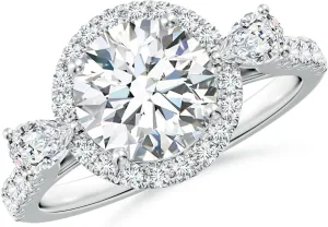 Angara Round Lab Grown Diamond Halo Side Stone Engagement Ring in 14K Solid Gold/Platinum | April Birthstone, Birthday, Anniversary, Wedding Jewelry Gift for Women