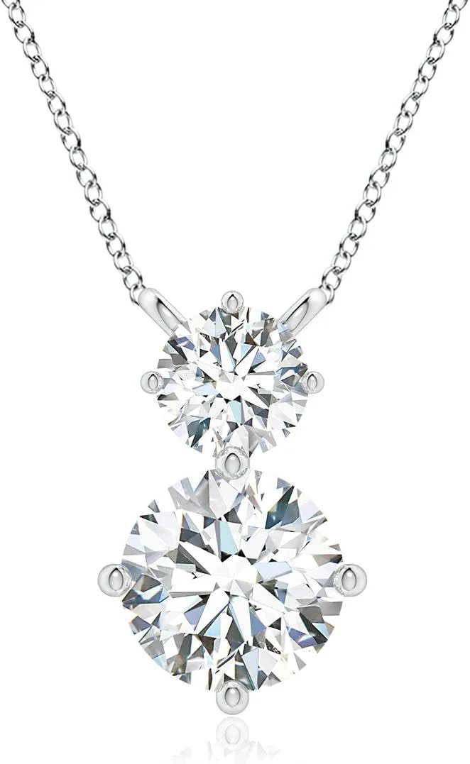 Angara Round Lab Grown Diamond Two Stone Pendant in 14K Solid Gold/Platinum | April Birthstone, Birthday, Engagement, Anniversary, Wedding Jewelry Gift for Women
