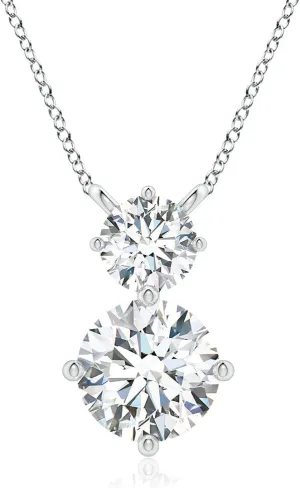 Angara Round Lab Grown Diamond Two Stone Pendant in 14K Solid Gold/Platinum | April Birthstone, Birthday, Engagement, Anniversary, Wedding Jewelry Gift for Women