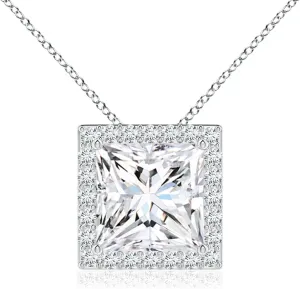 Angara Vintage Inspired Princess-Cut Lab Grown Diamond Halo Pendant in 14K Solid Gold/Platinum | April Birthstone, Birthday, Engagement, Anniversary, Wedding Jewelry Gift for Women