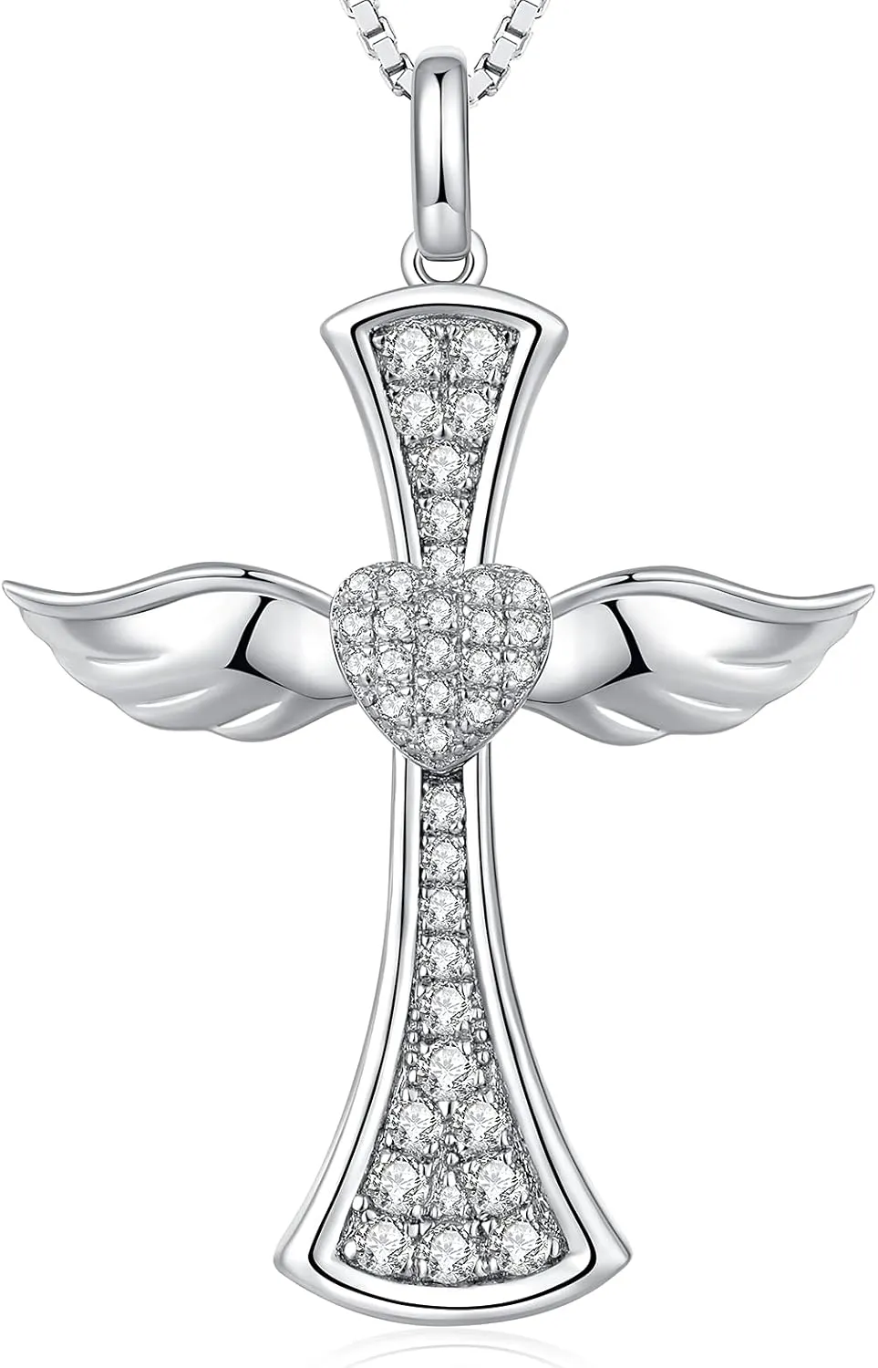 Angel Wing Cross Necklace for Women 925 Sterling Silver Infinity Cross Pendant Cross Jewelry for Women with Gift Box, Chain 18 inch