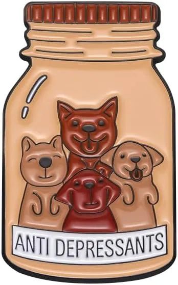 Anti Depressants Is Pet A Dog Enamel Lapel Pin Cartoon Medicine Bottle Metal Badge Brooch Pet Dog Series Fun English Letter Cartoon Brooch Accessories