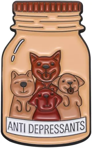 Anti Depressants Is Pet A Dog Enamel Lapel Pin Cartoon Medicine Bottle Metal Badge Brooch Pet Dog Series Fun English Letter Cartoon Brooch Accessories