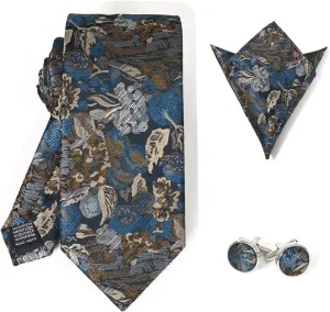 Antique Grace 100% Microfiber Men's Tie Set in Gift Box with 3.15'' (8cm) Tie, Pocket Square, and Cufflinks