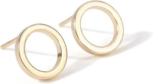 Aobei Pearl 18K Gold Circle Stud Earrings 10MM Small Round Hoop Post Stud for Women Minimalist Earring for Unisex