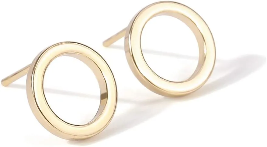 Aobei Pearl 18K Gold Circle Stud Earrings 10MM Small Round Hoop Post Stud for Women Minimalist Earring for Unisex