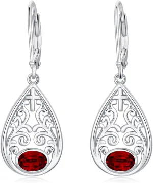 AOBOCO Cross Earrings for Women Sterling Silver Faith Dangle Leverback Earrings Religious Christian Jewelry