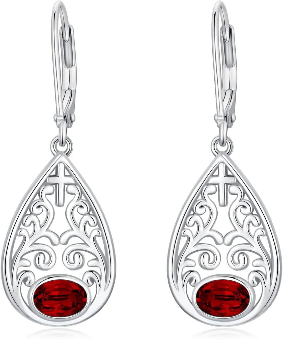 AOBOCO Cross Earrings for Women Sterling Silver Faith Dangle Leverback Earrings Religious Christian Jewelry