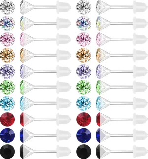 AoedeJ 40 Pcs Colorful Earrings Cubic Zirconia Earrings Studs Hypoallergenic With Plastic Post For Women Multipack (4mm)