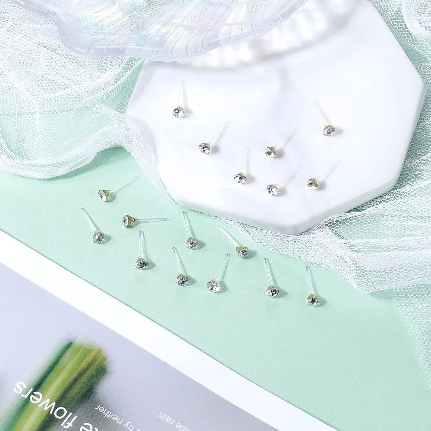 AoedeJ 40 Pcs Colorful Earrings Cubic Zirconia Earrings Studs Hypoallergenic With Plastic Post For Women Multipack