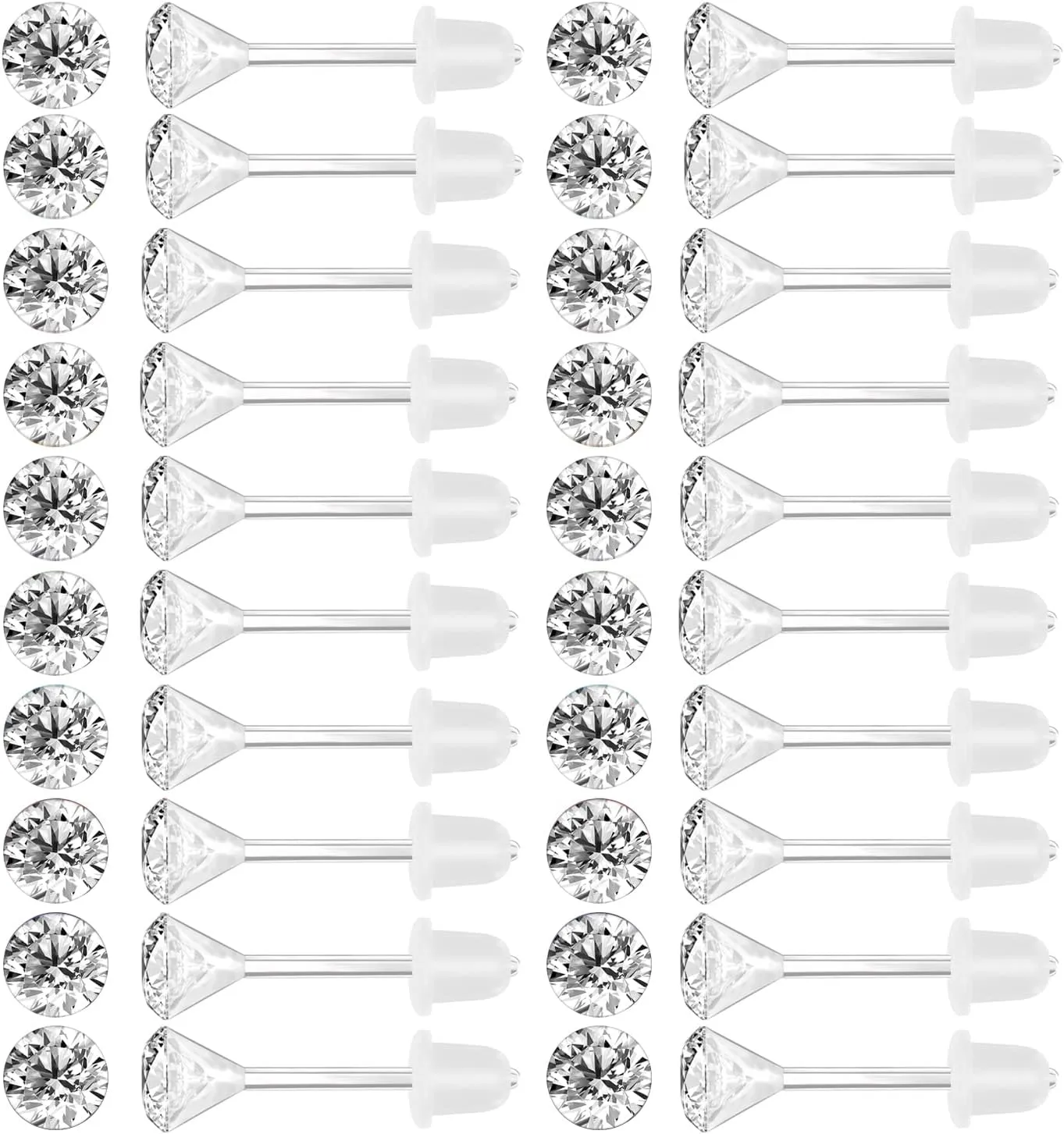 AoedeJ 40 Pcs Colorful Earrings Cubic Zirconia Earrings Studs Hypoallergenic With Plastic Post For Women Multipack